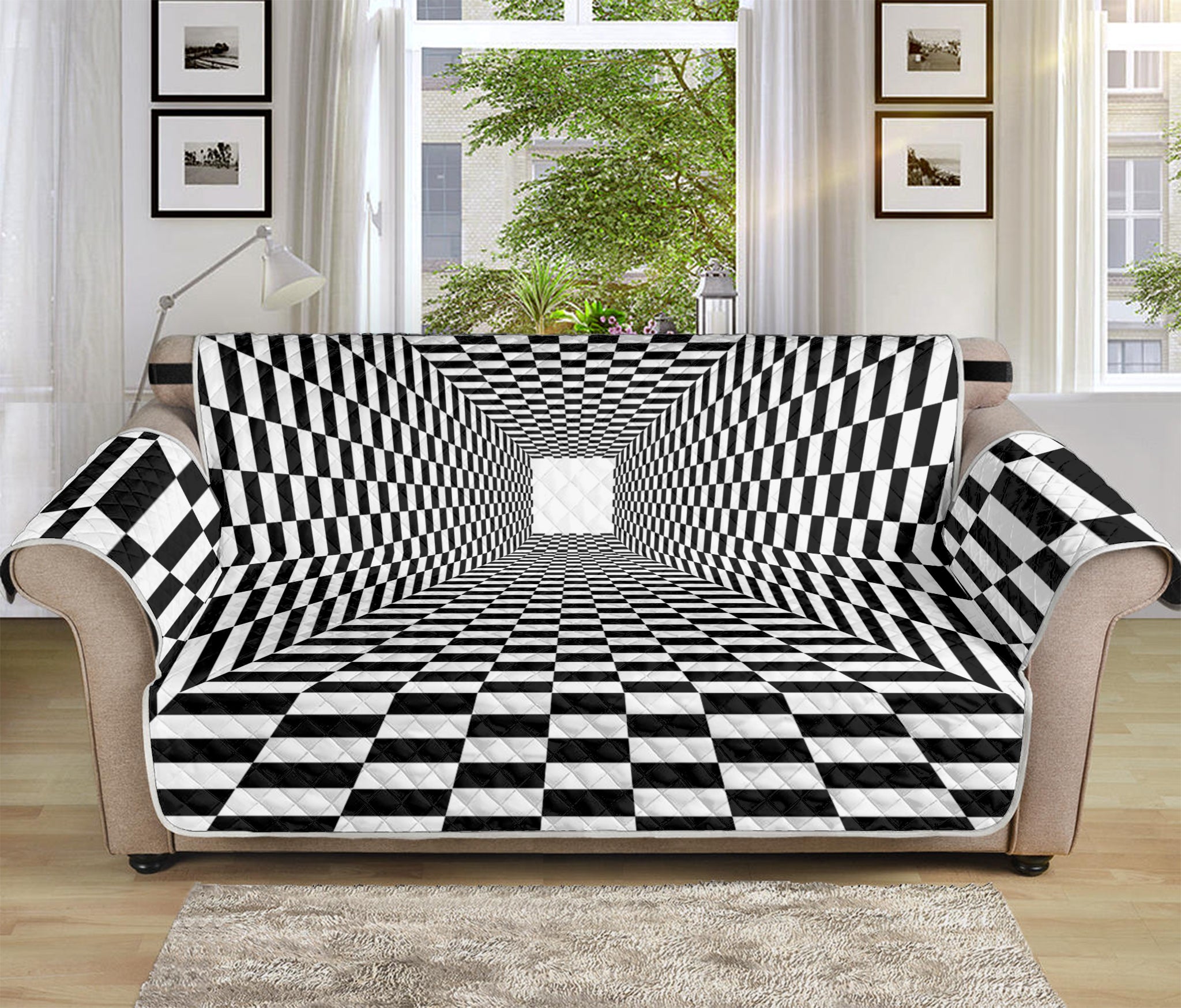 Black And White Tunnel Illusion Print Sofa Protector