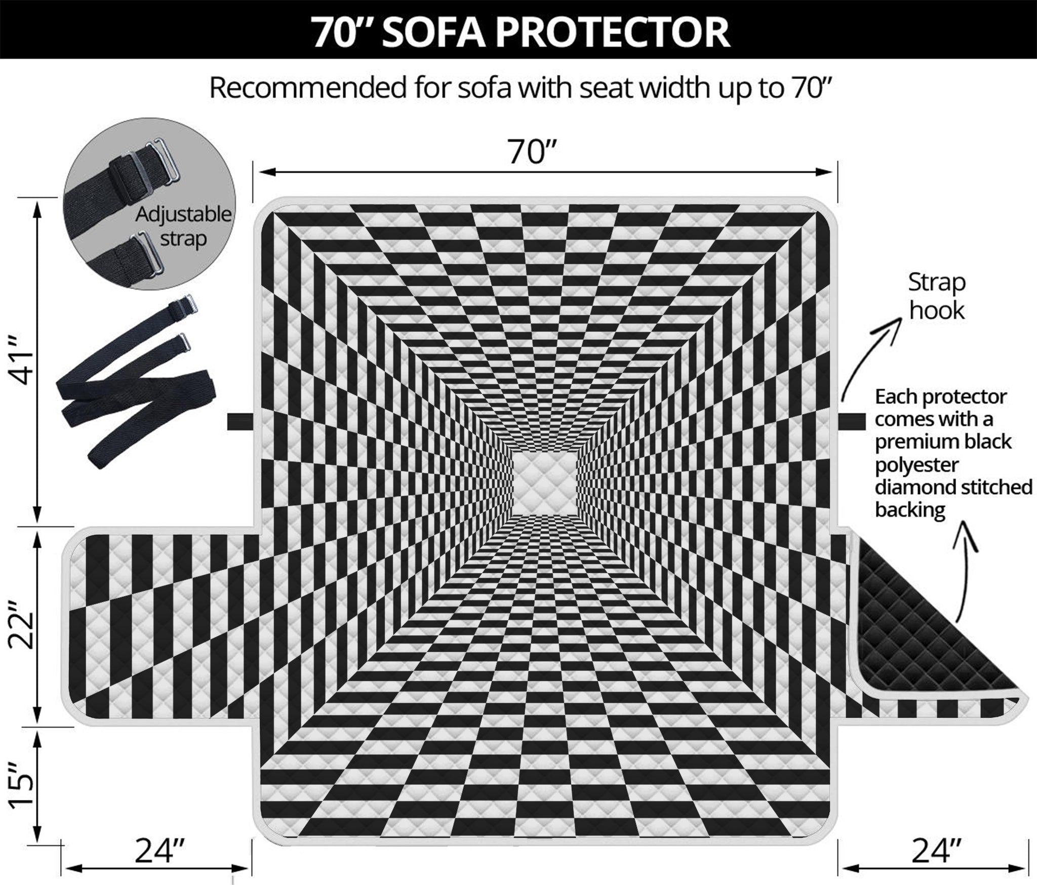 Black And White Tunnel Illusion Print Sofa Protector