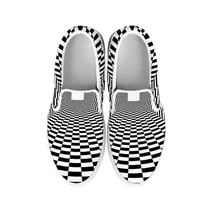 Black And White Tunnel Illusion Print White Slip On Shoes