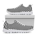 Black And White Tunnel Illusion Print White Running Shoes