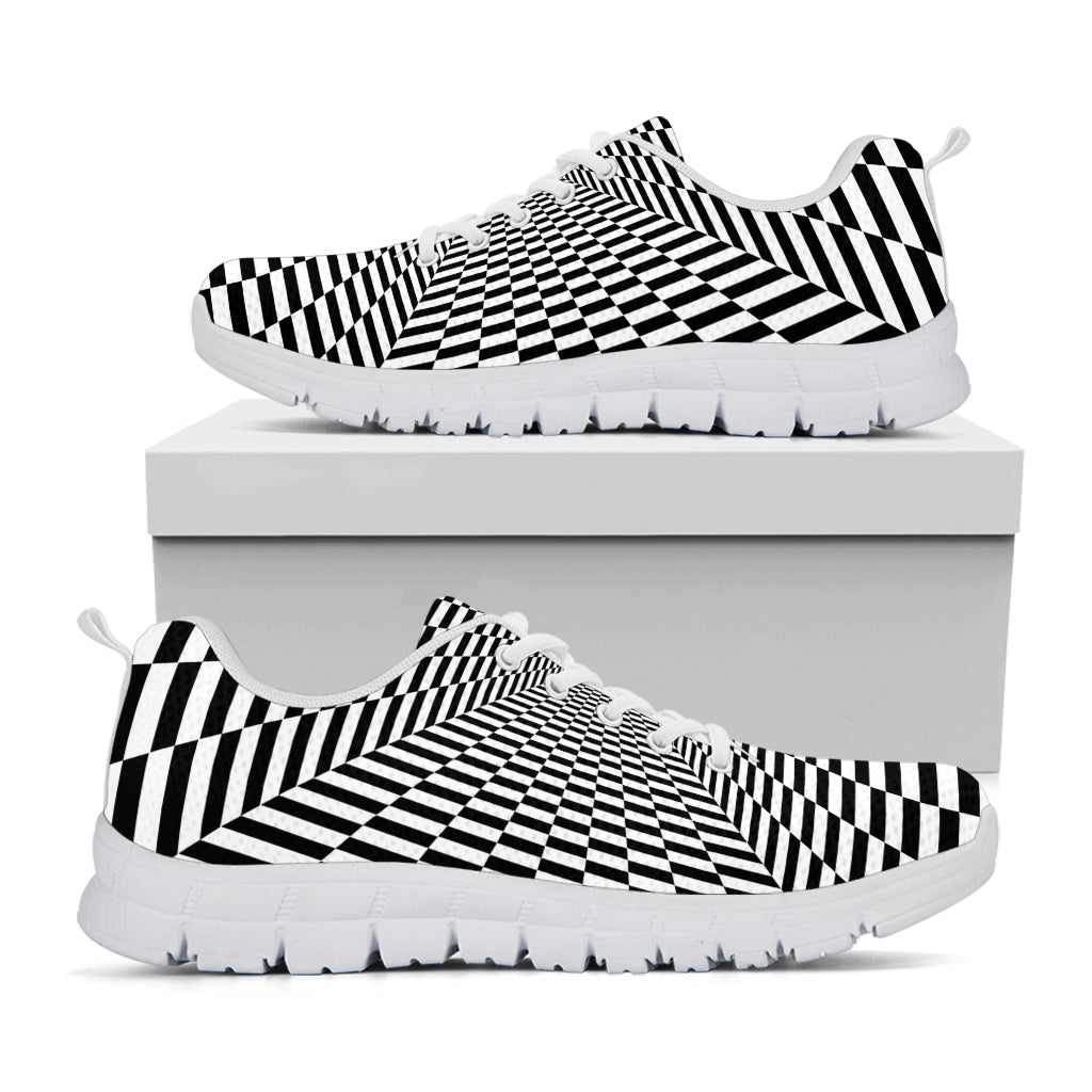 Black And White Tunnel Illusion Print White Sneakers
