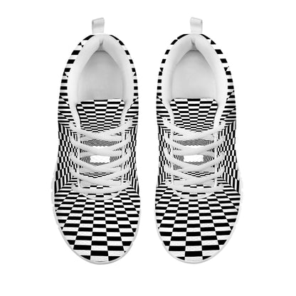 Black And White Tunnel Illusion Print White Sneakers