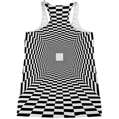 Black And White Tunnel Illusion Print Women's Racerback Tank Top