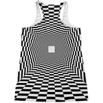 Black And White Tunnel Illusion Print Women's Racerback Tank Top