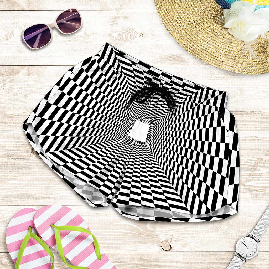 Black And White Tunnel Illusion Print Women's Shorts
