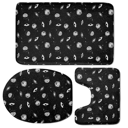 Black And White UFO Pattern Print 3 Piece Bath Mat Set