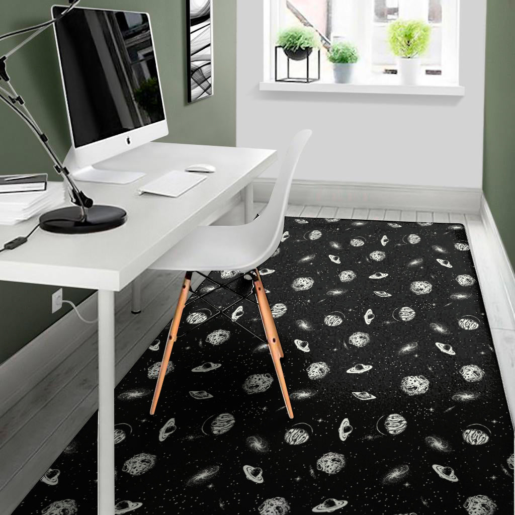 Black And White UFO Pattern Print Area Rug