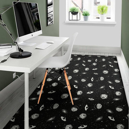 Black And White UFO Pattern Print Area Rug
