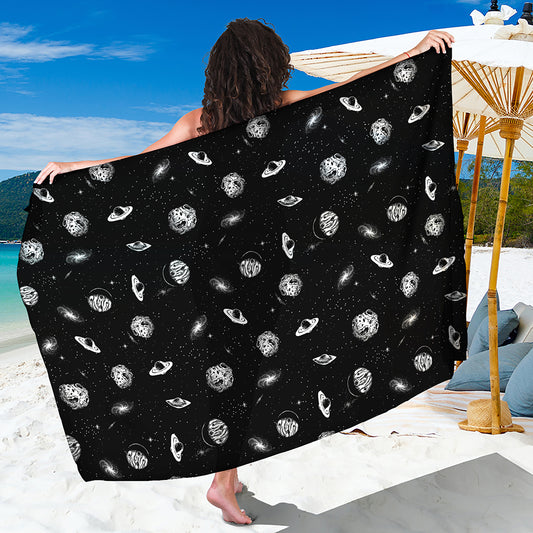 Black And White UFO Pattern Print Beach Sarong Wrap