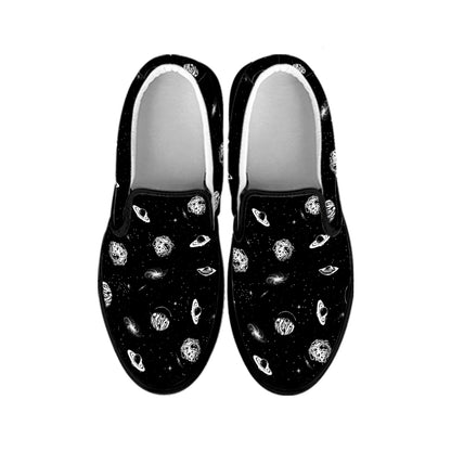 Black And White UFO Pattern Print Black Slip On Shoes