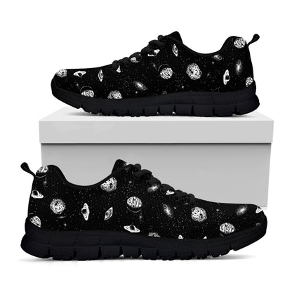 Black And White UFO Pattern Print Black Sneakers