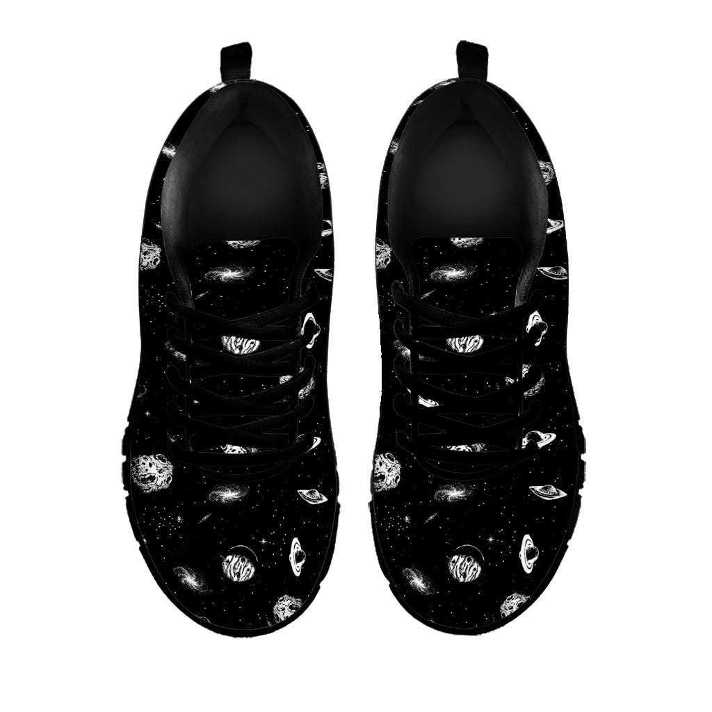 Black And White UFO Pattern Print Black Sneakers