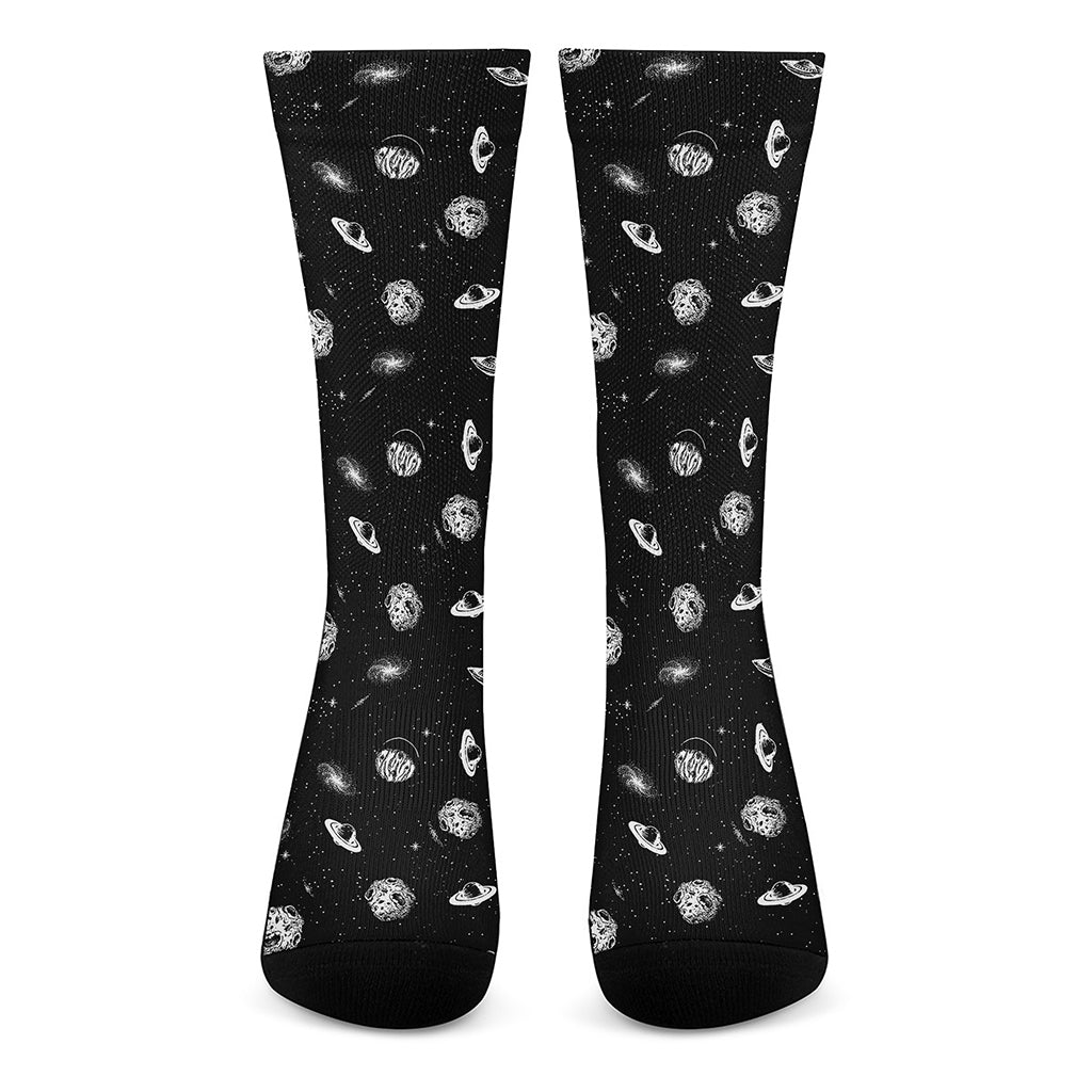 Black And White UFO Pattern Print Crew Socks