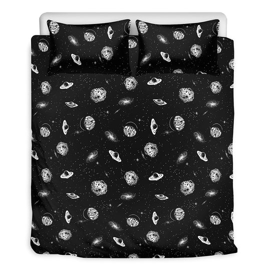 Black And White UFO Pattern Print Duvet Cover Bedding Set