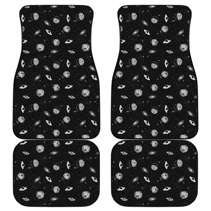 Black And White UFO Pattern Print Front and Back Car Floor Mats