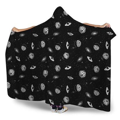 Black And White UFO Pattern Print Hooded Blanket