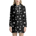 Black And White UFO Pattern Print Pullover Hoodie Dress