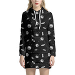 Black And White UFO Pattern Print Hoodie Dress