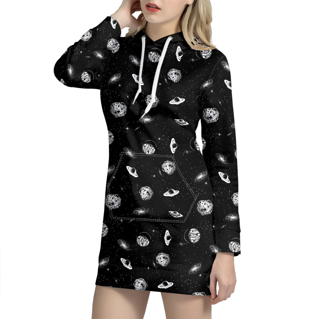 Black And White UFO Pattern Print Hoodie Dress