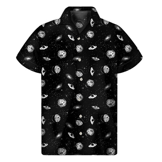 Black And White UFO Pattern Print Men's Short Sleeve Shirt
