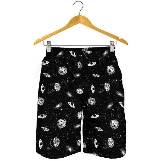 Black And White UFO Pattern Print Men's Shorts