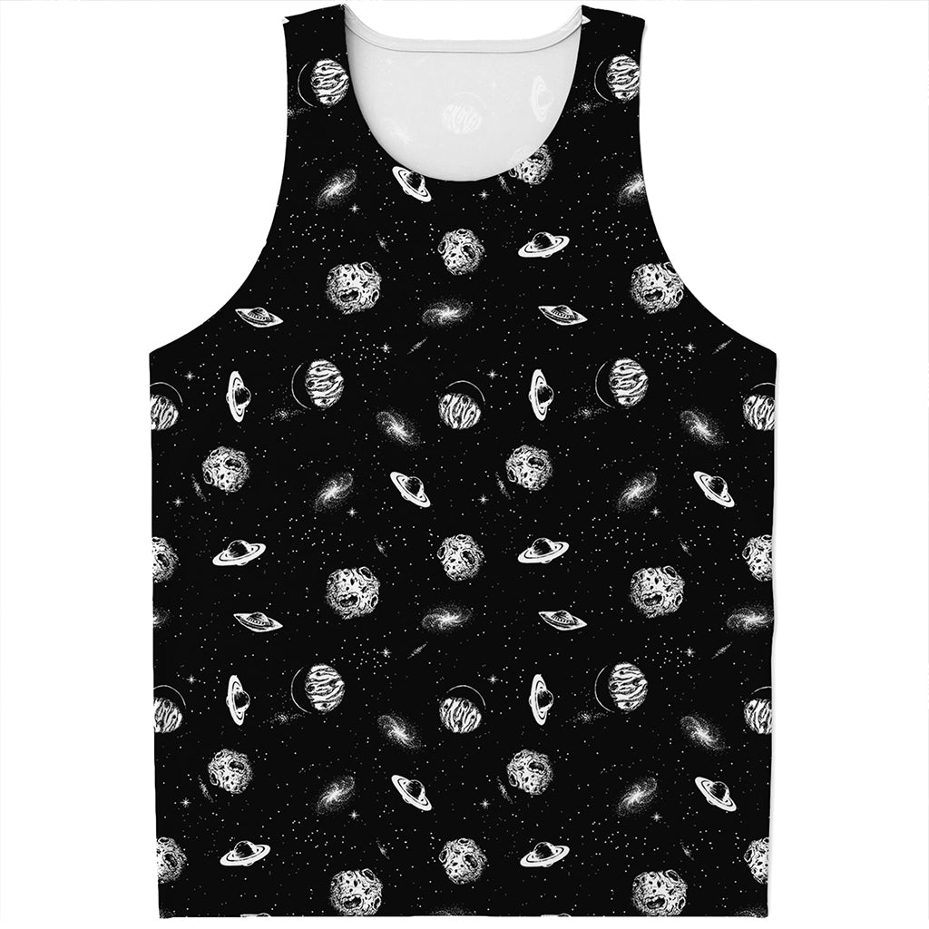 Black And White UFO Pattern Print Men's Tank Top