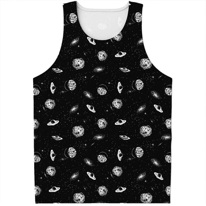 Black And White UFO Pattern Print Men's Tank Top