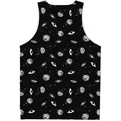 Black And White UFO Pattern Print Men's Tank Top