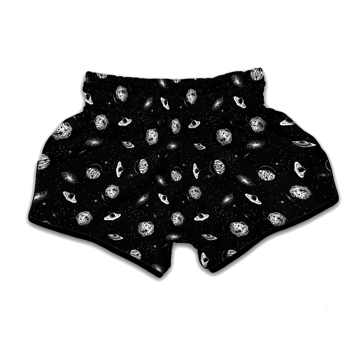 Black And White UFO Pattern Print Muay Thai Boxing Shorts