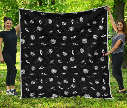 Black And White UFO Pattern Print Quilt
