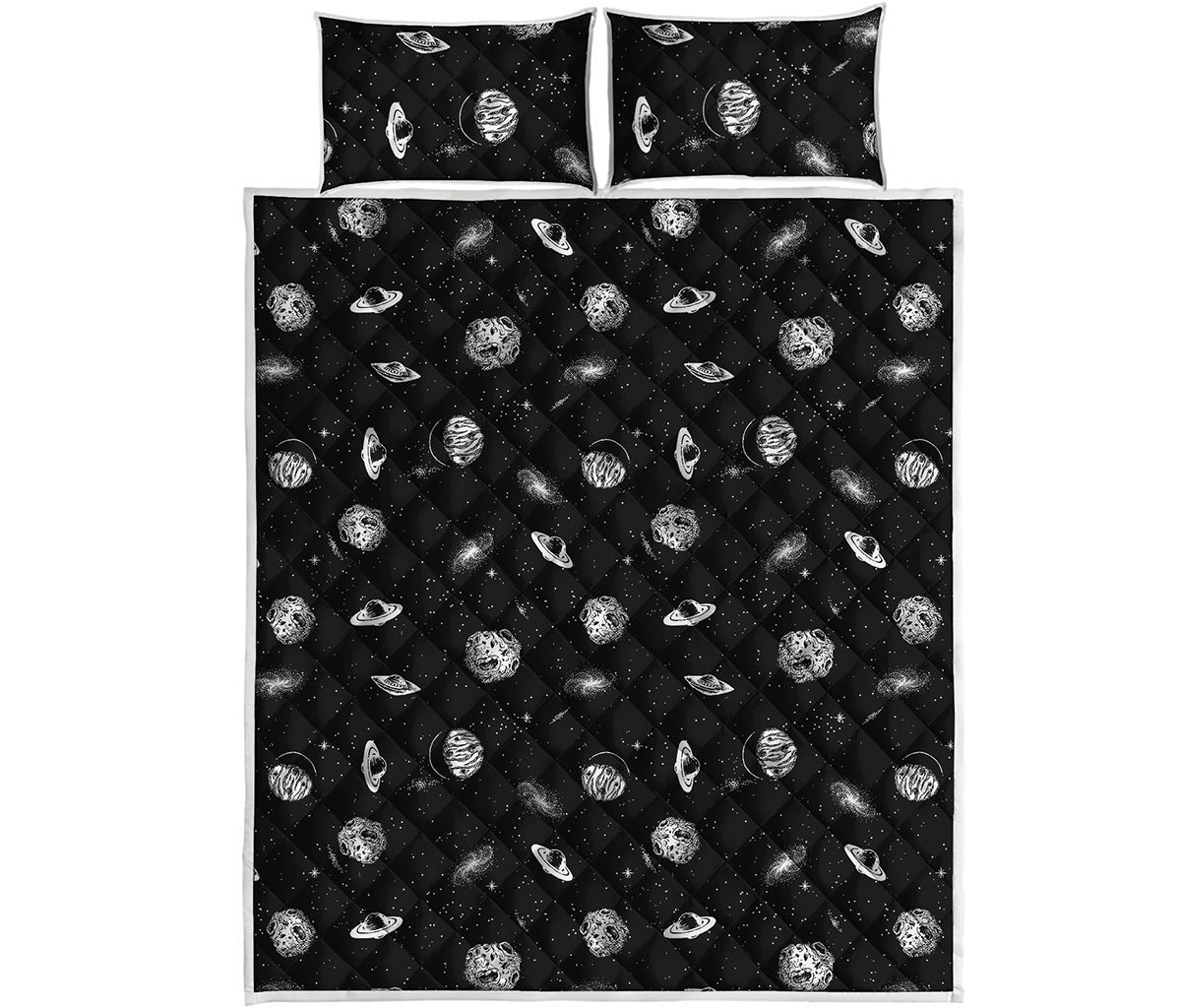 Black And White UFO Pattern Print Quilt Bed Set