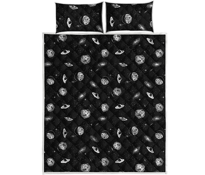 Black And White UFO Pattern Print Quilt Bed Set