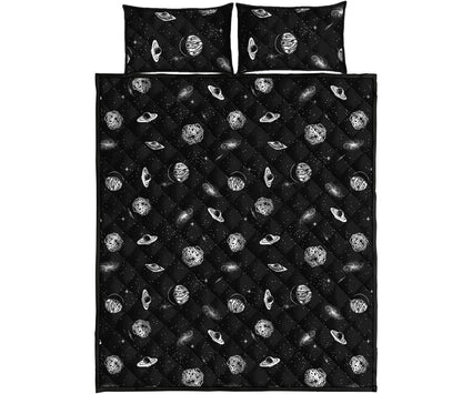 Black And White UFO Pattern Print Quilt Bed Set