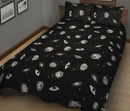 Black And White UFO Pattern Print Quilt Bed Set