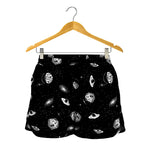 Black And White UFO Pattern Print Women's Shorts
