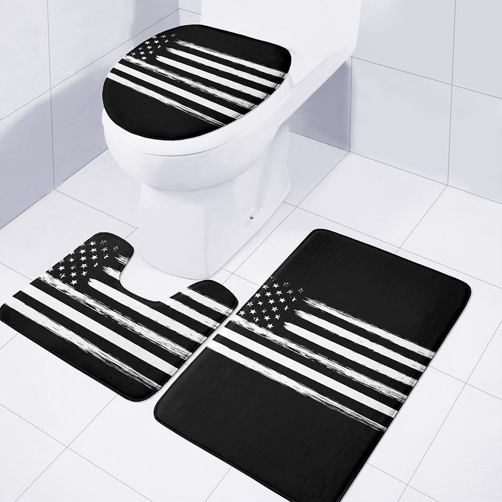 Black And White USA Flag Print 3 Piece Bath Mat Set