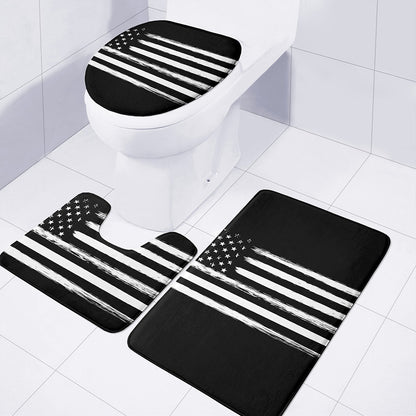 Black And White USA Flag Print 3 Piece Bath Mat Set