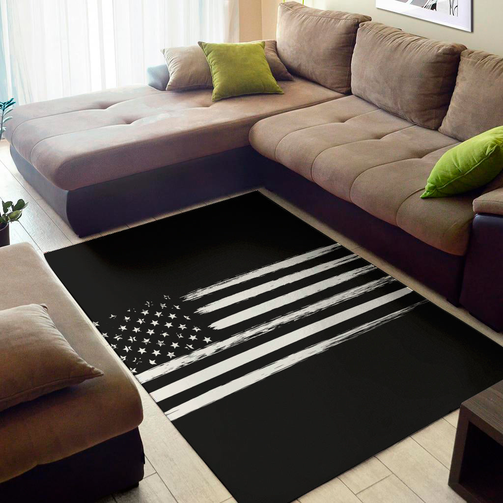 Black And White USA Flag Print Area Rug
