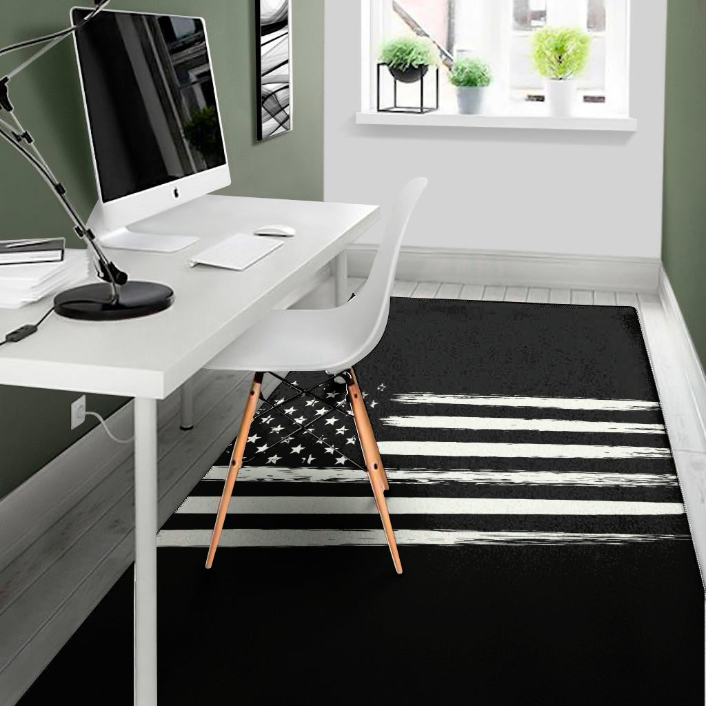 Black And White USA Flag Print Area Rug