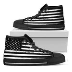 Black And White USA Flag Print Black High Top Shoes