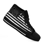 Black And White USA Flag Print Black High Top Shoes