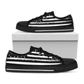 Black And White USA Flag Print Black Low Top Sneakers