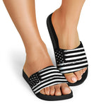 Black And White USA Flag Print Black Slide Sandals