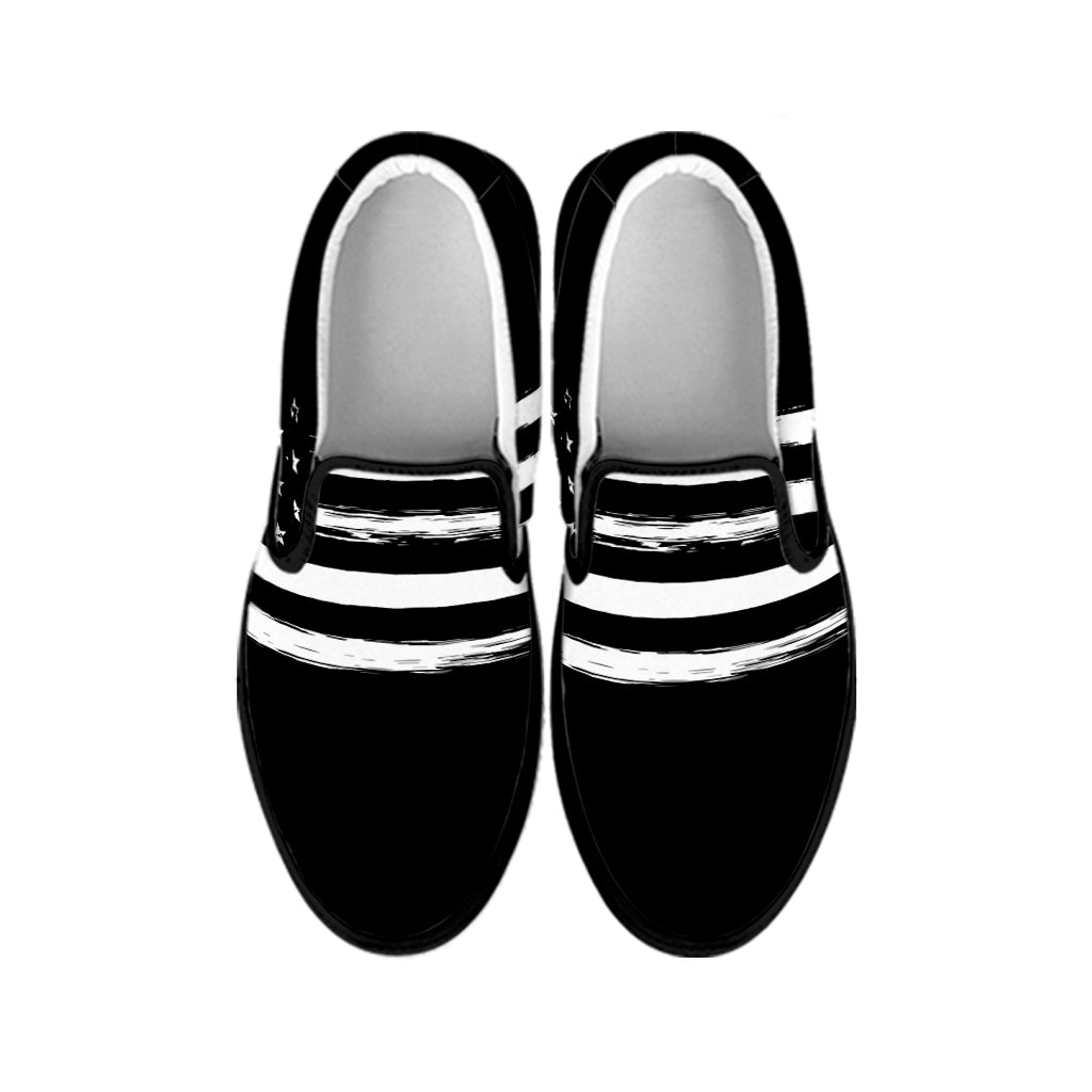 Black And White USA Flag Print Black Slip On Shoes