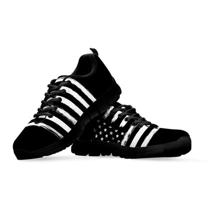 Black And White USA Flag Print Black Sneakers