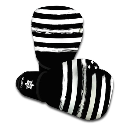 Black And White USA Flag Print Boxing Gloves