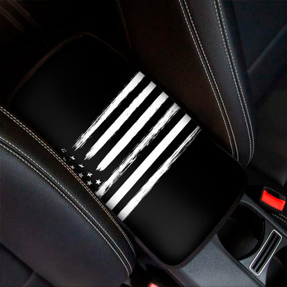 Black And White USA Flag Print Car Center Console Cover