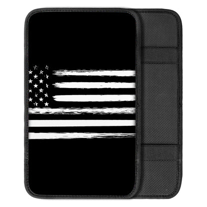 Black And White USA Flag Print Car Center Console Cover