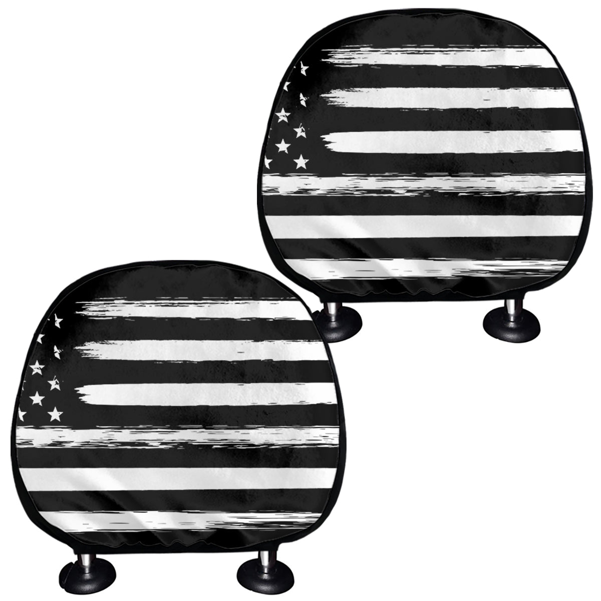 Black And White USA Flag Print Car Headrest Covers