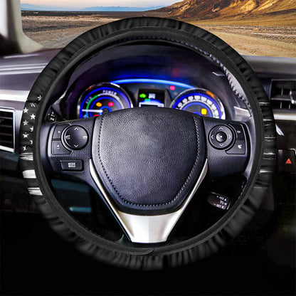 Black And White USA Flag Print Car Steering Wheel Cover